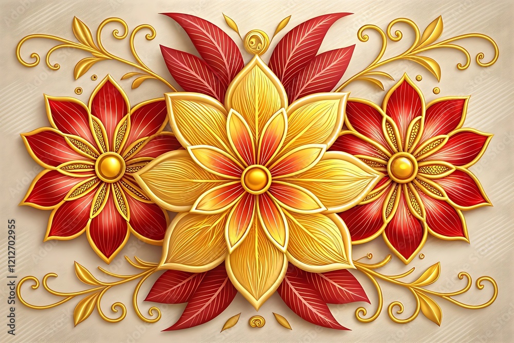 Golden Lotus Flower Vector Illustration with Floral Pattern and Decorative Elements Golden Lotus Flower Vector Illustration with Floral Pattern and Decorative Elements