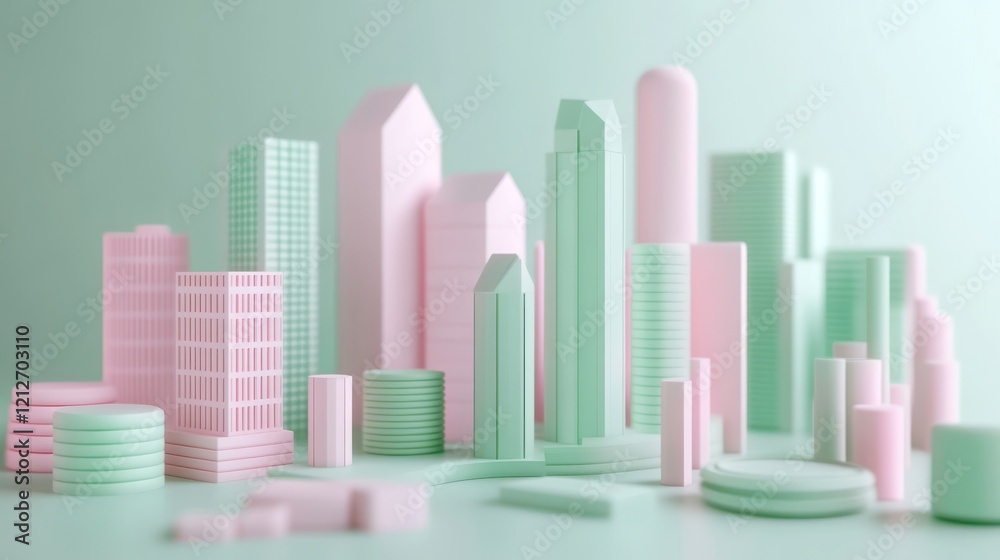 Pastel Cityscape Minimalist Architectural Model Scene Pastel Cityscape Minimalist Architectural Model Scene