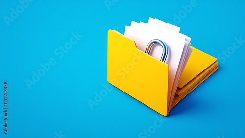 A solitary file folder with a prominent padlock secured on a bright blue background, symbolizing data protection, privacy, and secure information storage.