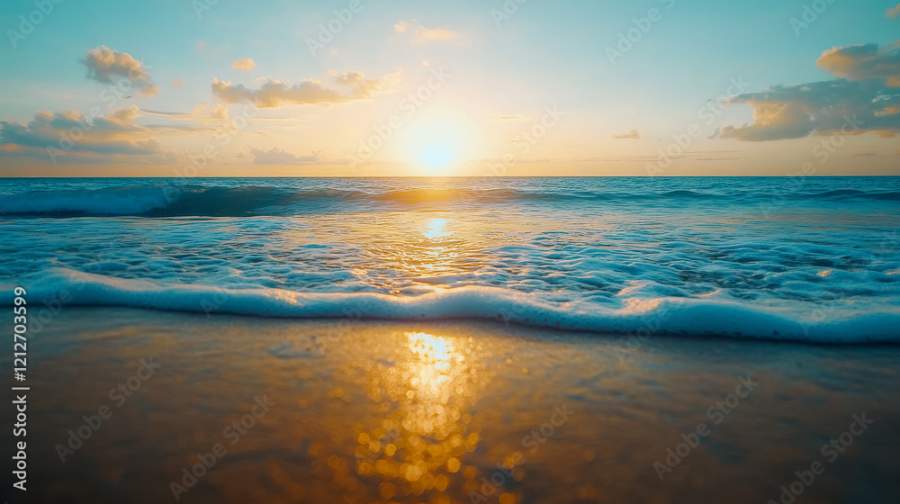A tranquil beach scene at sunset, with gentle waves lapping at the shore, as the sun paints the sky in warm hues. A tranquil beach scene at sunset, with gentle waves lapping at the shore, as the sun paints the sky in warm hues.