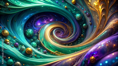 Swirling vortex of deep jewel tones like emerald and sapphire photo