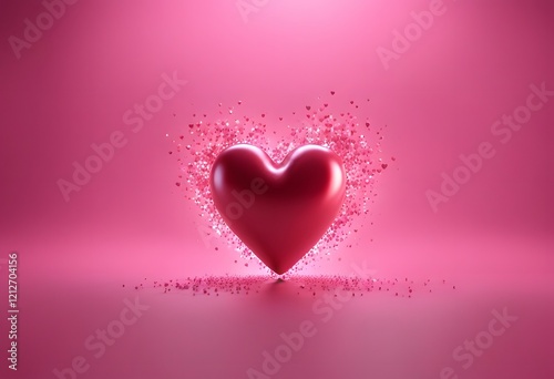 3d heart on red bokeh background