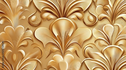Golden floral embossed wall texture background design