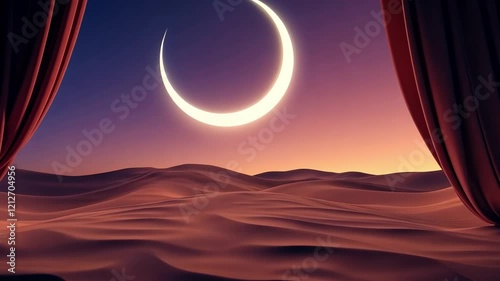 Majestic moonrise over desert dunes: a surreal twilight transformation