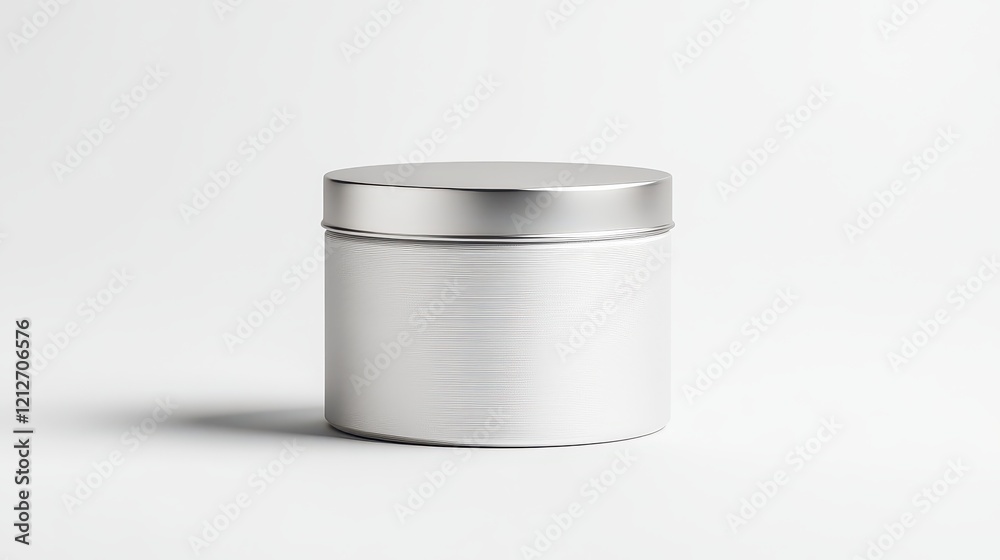 Minimalist Round White Tin with Metal Lid Displayed on a Clean Surface Evoking Simple Elegance and Clarity Minimalist Round White Tin with Metal Lid Displayed on a Clean Surface Evoking Simple Elegance and Clarity
