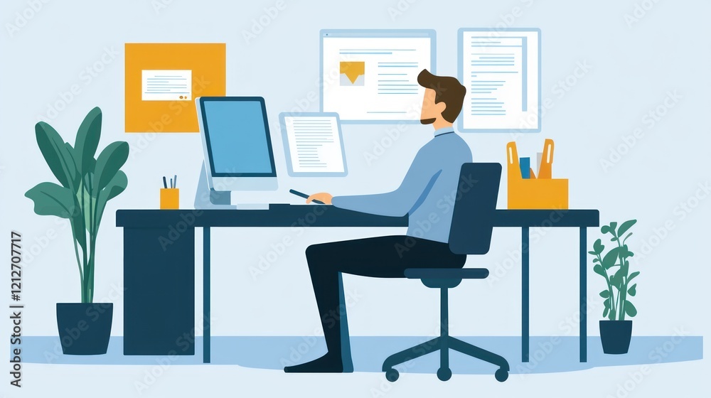 Man Working at Desk in Modern Office Space Man Working at Desk in Modern Office Space