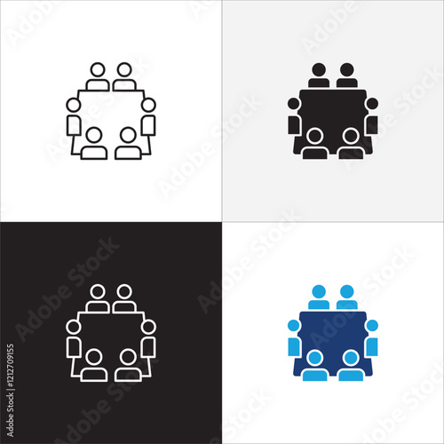 Business conference icon.Project meeting icons. Icon suitable for symbol of online meeting, presentation, business briefing, seminar, plan explanation, presenting, presenter. Vector illustration