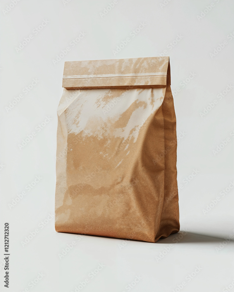 Brown kraft paper bag on a neutral background showcasing simple design and texture, ideal for displaying packaging ideas or product concepts Brown kraft paper bag on a neutral background showcasing simple design and texture, ideal for displaying packaging ideas or product concepts