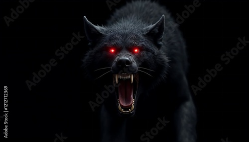 Fierce Black Wolf with Glowing Red Eyes