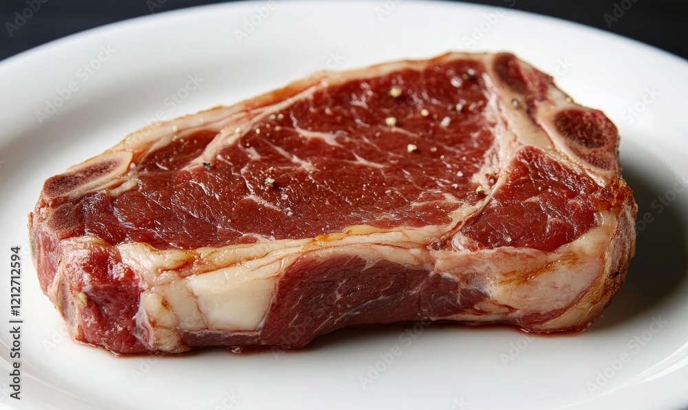 Close-up shot of Kurobuta pork steak on a white plate Close-up shot of Kurobuta pork steak on a white plate