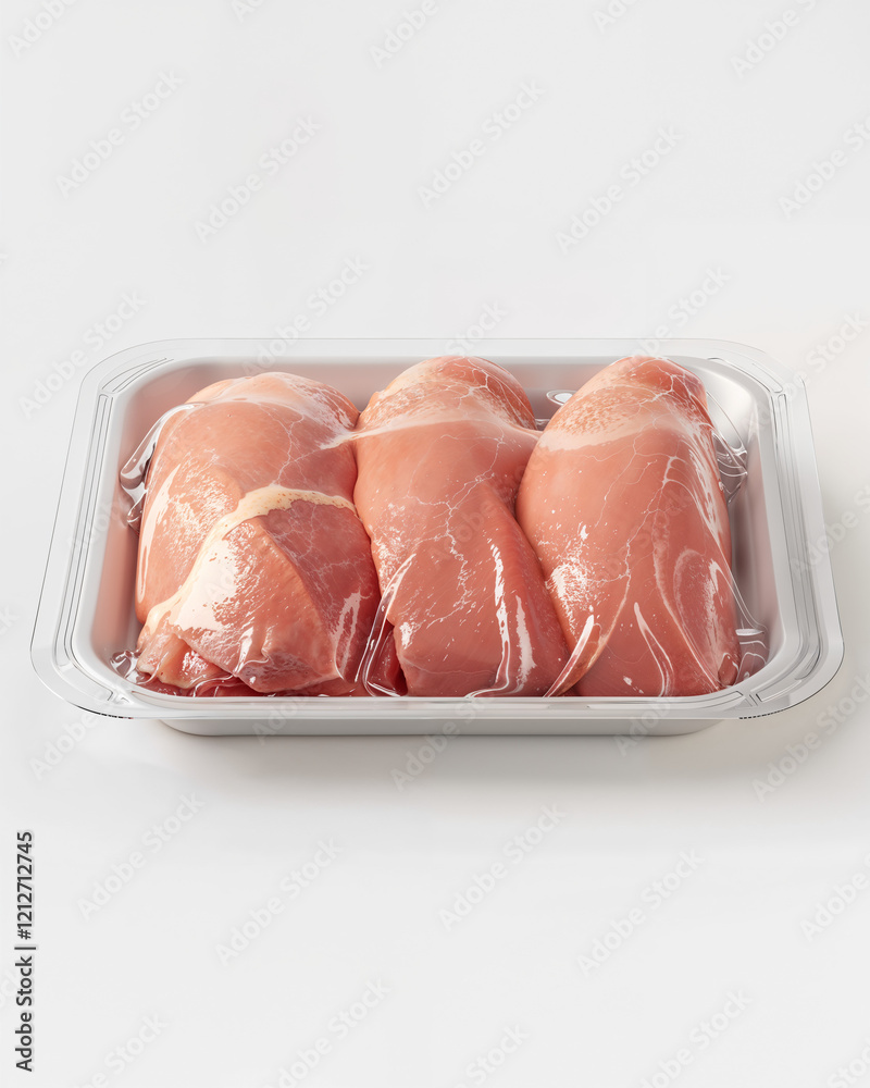 Fresh chicken breasts in seal-packed tray ready for cooking or grilling at home kitchen Fresh chicken breasts in seal-packed tray ready for cooking or grilling at home kitchen