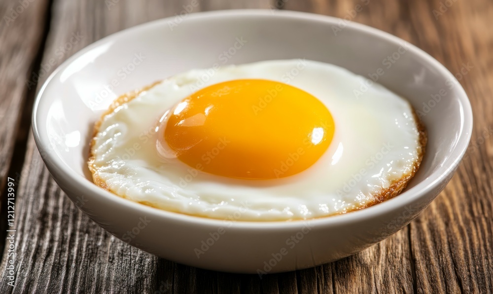 Close-up shot of raw egg in white bowl on wooden table Close-up shot of raw egg in white bowl on wooden table
