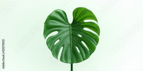 A tropical plant with large, glossy leaves featuring holes and tears