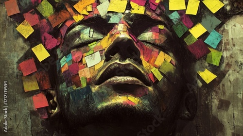 Abstract Colorful Face Covered In Squares