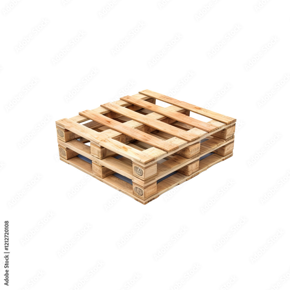 Wooden Pallet: A sturdy wooden pallet stands isolated, showcasing its robust construction and utilitarian design, ready for loading and transport. Wooden Pallet: A sturdy wooden pallet stands isolated, showcasing its robust construction and utilitarian design, ready for loading and transport.