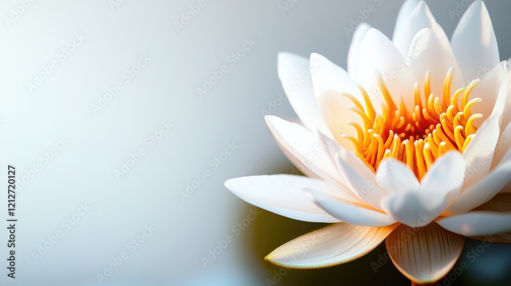 Fototapeta premium Elegant White Water Lily Blooming in Serene Calm Waterscape