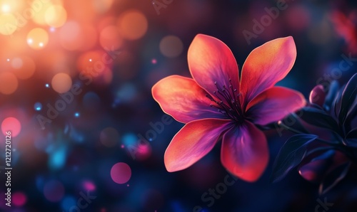 Closeup of spring blossom flower on dark bokeh background.