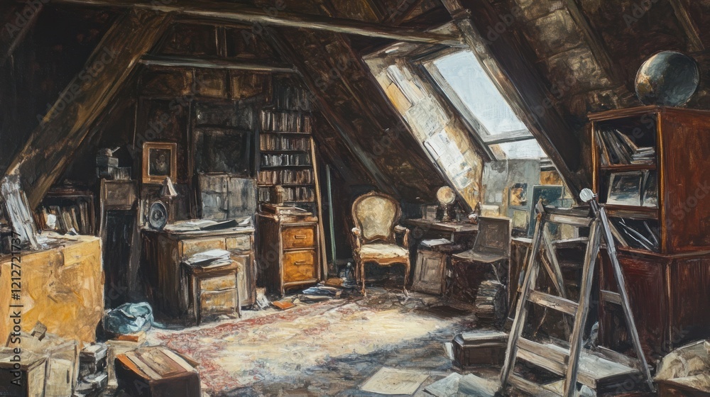A Cluttered Attic Artists Studio Filled With Light A Cluttered Attic Artists Studio Filled With Light