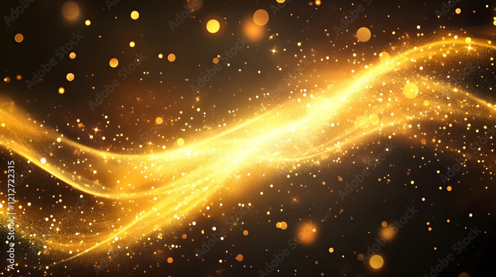 Fototapeta premium Shimmering Gold Particles with Magical Flow on Dark Background