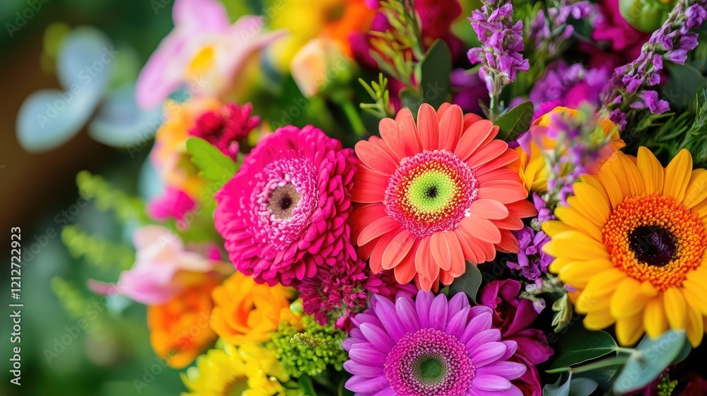 Colorful and Vibrant Flower Bouquet with Gerbera Daisies and Lilies in Blooming Arrangement Colorful and Vibrant Flower Bouquet with Gerbera Daisies and Lilies in Blooming Arrangement