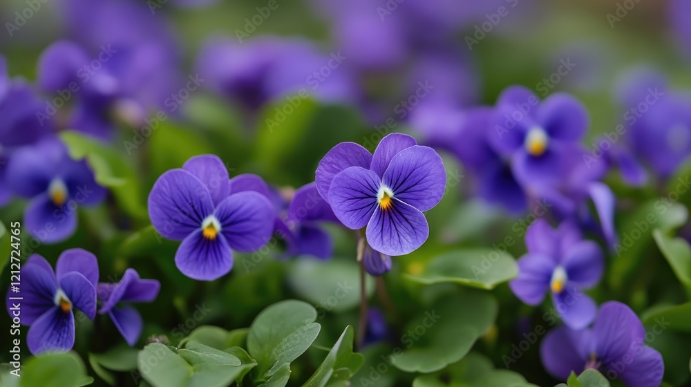 Vibrant violet flowers blooming in lush green foliage showcasing nature's beauty and freshness in a garden setting. Vibrant violet flowers blooming in lush green foliage showcasing nature's beauty and freshness in a garden setting.