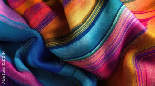 Colorful Textile Waves with Vibrant Stripes and Rich Texture Ideal for Fashion or Interior Design Backgrounds photo