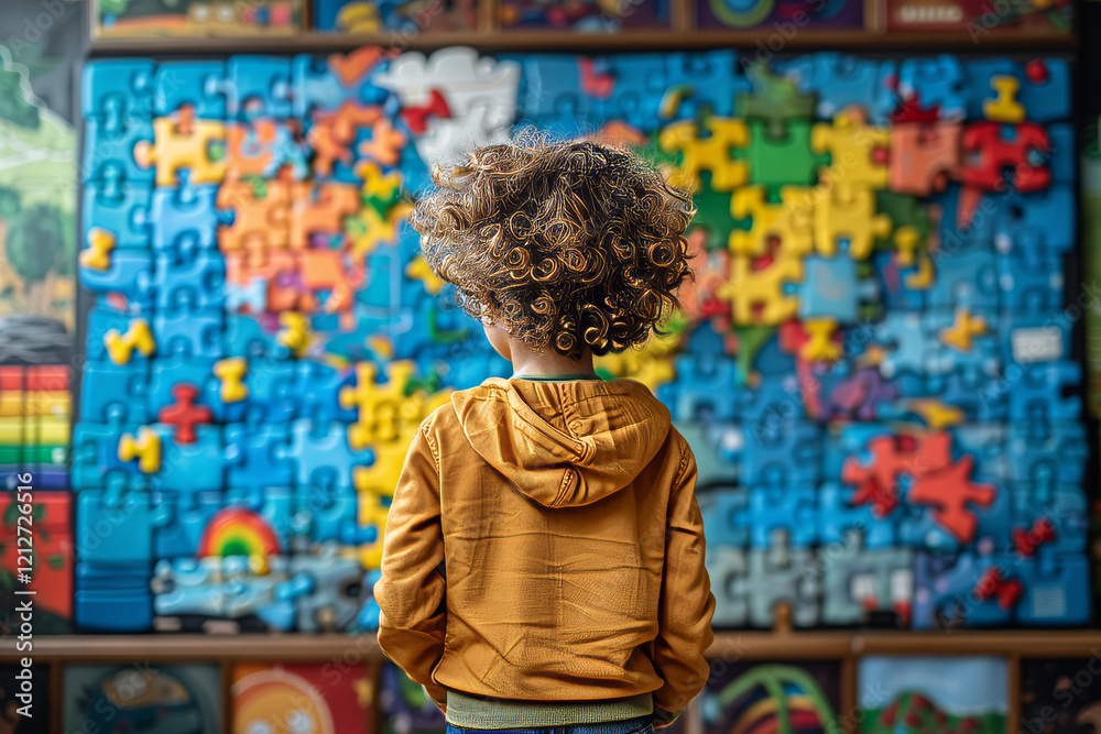 Obraz premium Child Engaged in Interactive Learning With Colorful Puzzle Board