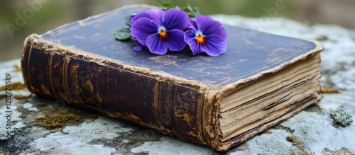 Vintage lockable journal with a rich textured cover and a lively purple flower accent ideal for personal reflection or home decor display