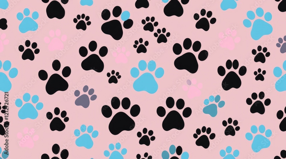Fototapeta premium Playful Paw Prints: A Delightful Pink and Blue Pattern