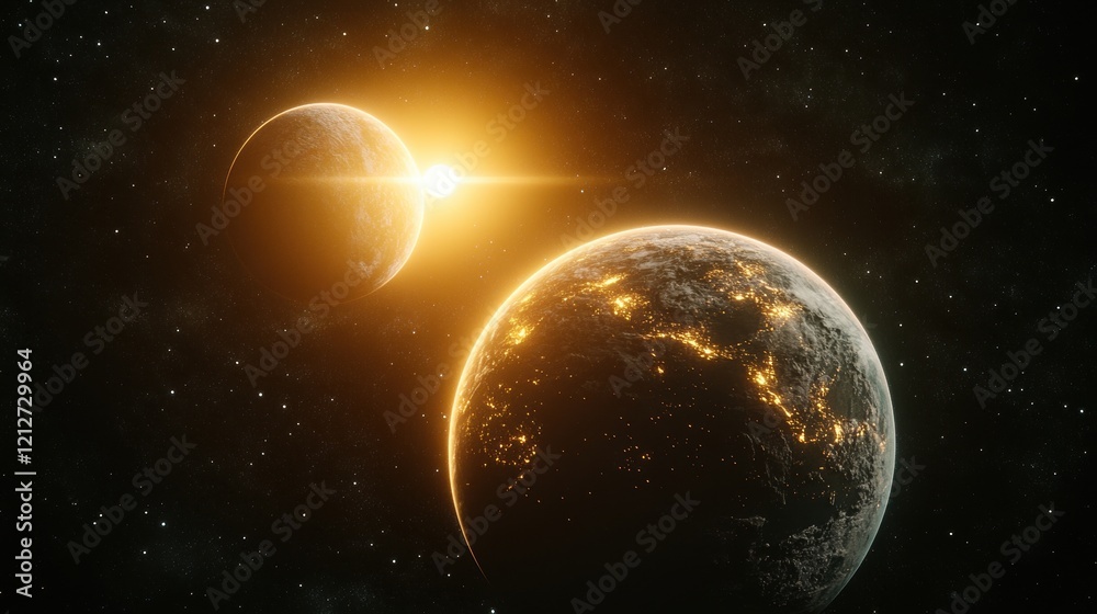 Obraz premium Exploring Infinite Space Abstract Universe Photography Celestial Bodies Cosmic Landscape Ethereal Environment Aerial Viewpoint