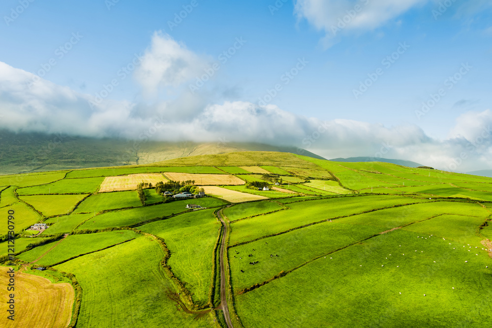 Φωτογραφία Aerial view of endless lush pastures and farmlands of Ireland's Dingle Peninsula