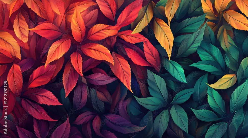 Vibrant autumn foliage with rich red and orange leaves contrasting against deep green and purple backgrounds, showcasing nature's seasonal transition. Vibrant autumn foliage with rich red and orange leaves contrasting against deep green and purple backgrounds, showcasing nature's seasonal transition.