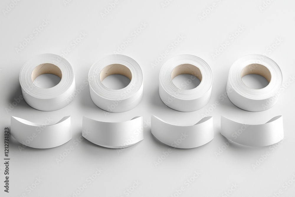 Isolated white sticky paper tape laid on a white backdrop. Generative Ai Isolated white sticky paper tape laid on a white backdrop. Generative Ai