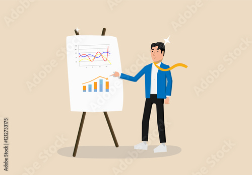 Business strategy planning, marketing tactics or Profit strategy to achieve target, smart businessman presenting business strategy on whiteboard