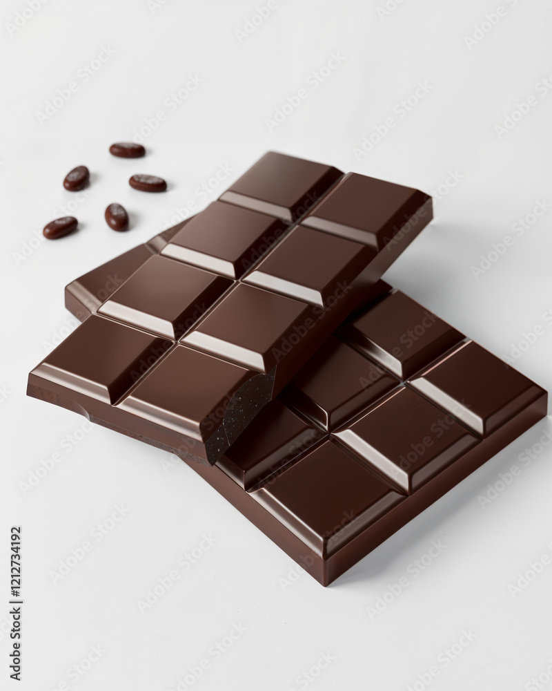 Fototapeta premium Dark chocolate bars and coffee beans arranged on a smooth surface for a rich dessert experience