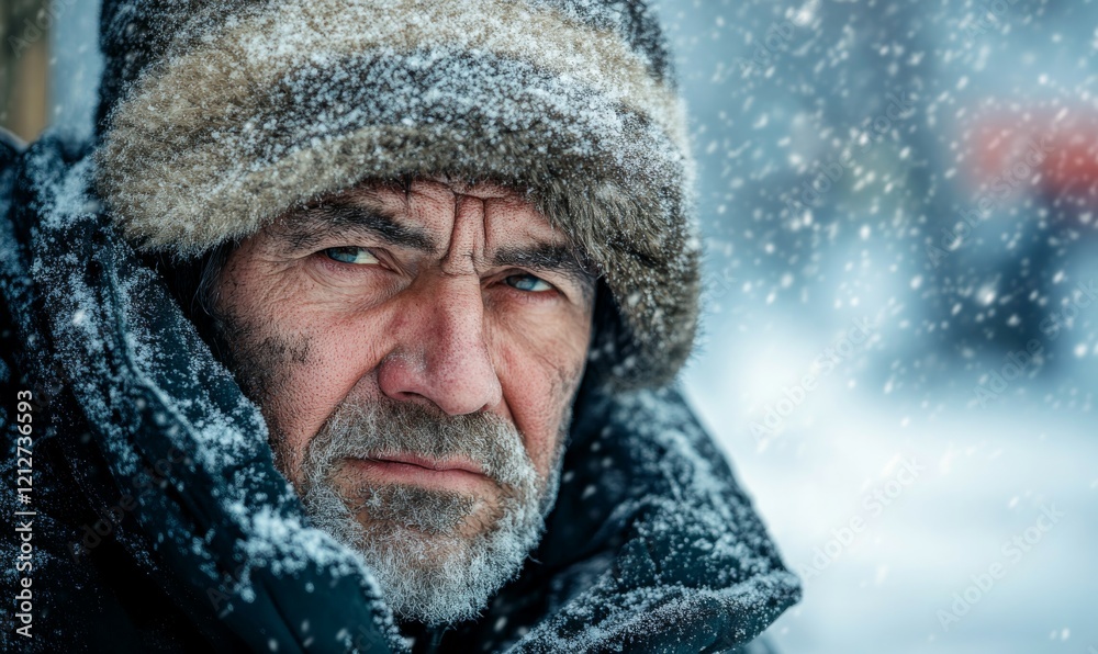 portrait of homeless man outdoor at cold winter day portrait of homeless man outdoor at cold winter day