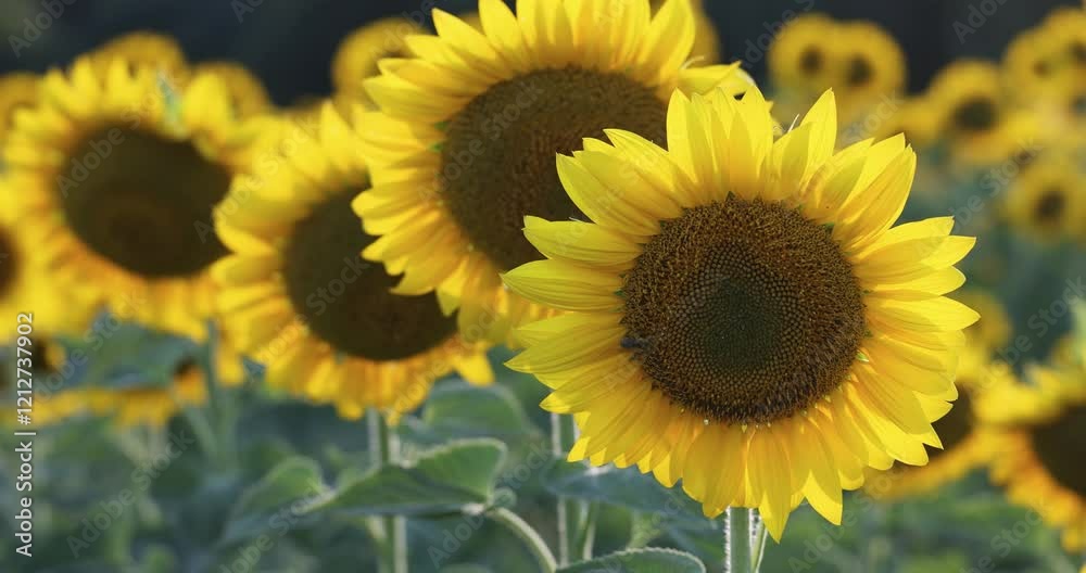 Sunflowers gently swaying in field Sunflowers gently swaying in field