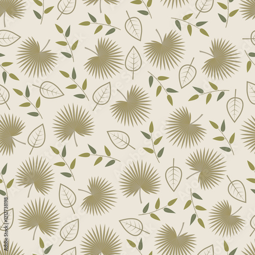 Fan palm leaves foliage seamless pattern. Tropical floral surface design