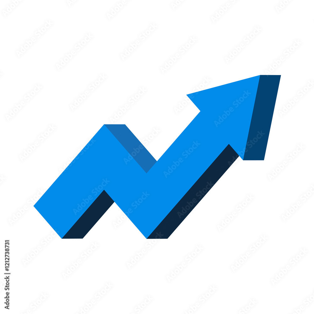 3d Blue arrow growing up icon. Finance business economics progress concept. 3d Blue arrow growing up icon. Finance business economics progress concept.