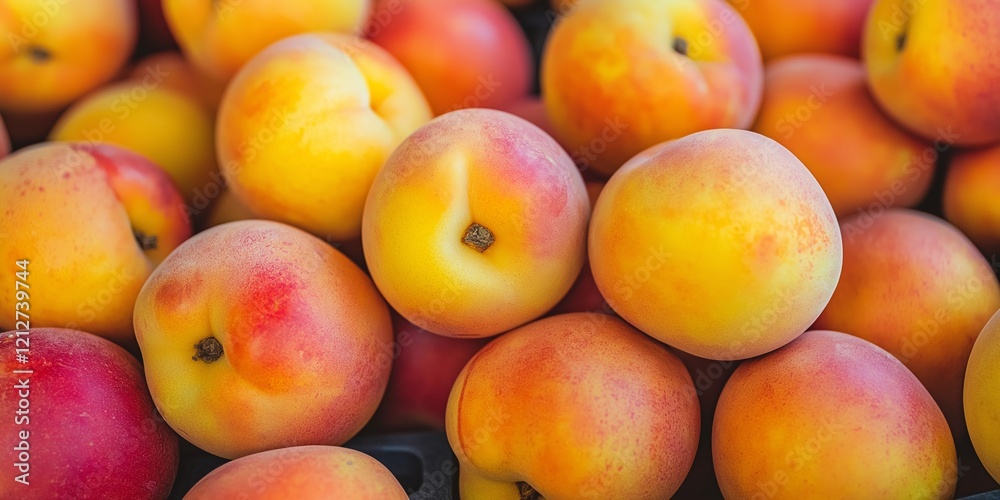 A vibrant assortment of fresh peaches showcases their rich colors and natural beauty at a local market. A vibrant assortment of fresh peaches showcases their rich colors and natural beauty at a local market.