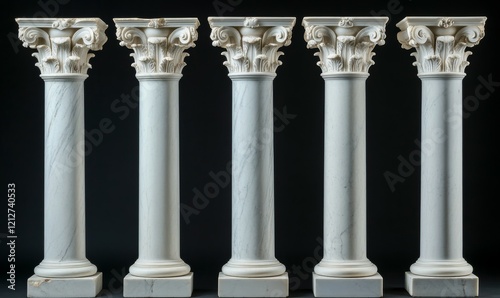 Seven White Marble Columns with Ionic Capitals