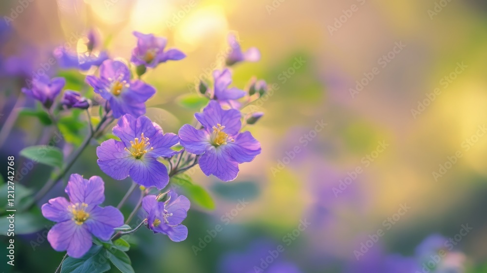 Blooming violet Barometer Bush flowers with blurred nature background in soft light creating a serene floral ambiance for a calming atmosphere Blooming violet Barometer Bush flowers with blurred nature background in soft light creating a serene floral ambiance for a calming atmosphere