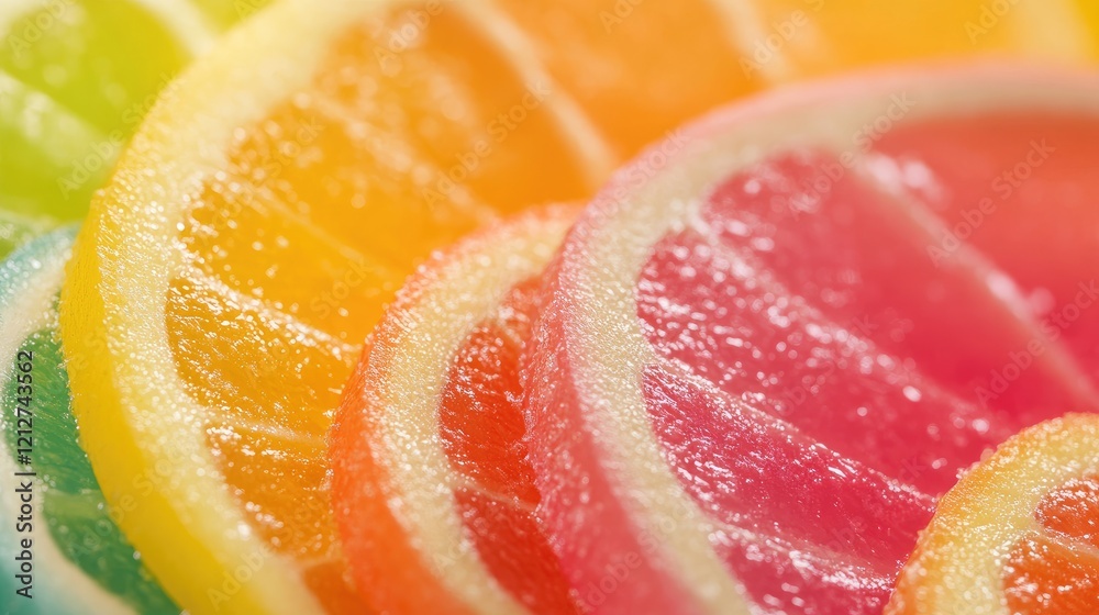 Colorful Slices of Candied Fruit on a Vibrant Background Highlighting Sweet Treats and Indulgence Colorful Slices of Candied Fruit on a Vibrant Background Highlighting Sweet Treats and Indulgence