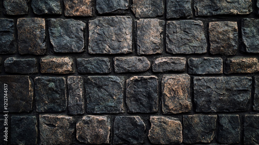 Fototapeta premium Dark stone wall forming a textured background with rustic charm