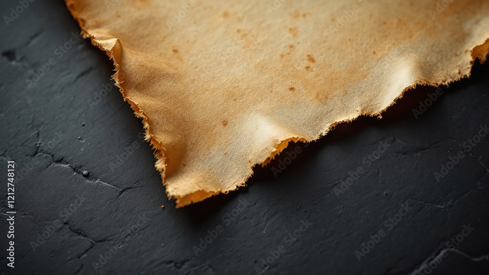 Obraz premium Vintage ergament paper edge showing texture against dark background.