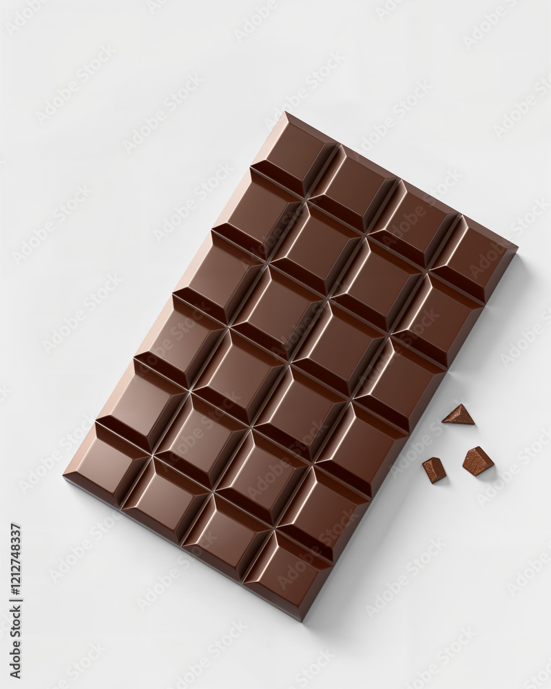 Fototapeta premium Chocolate bar with broken pieces on a light background, perfect for sweet tooth cravings and dessert preparations
