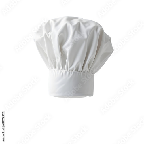 A pristine white chef hat isolated on a transparent background perfect for culinary designs and restaurant branding showcasing its classic tall shape and simple elegance