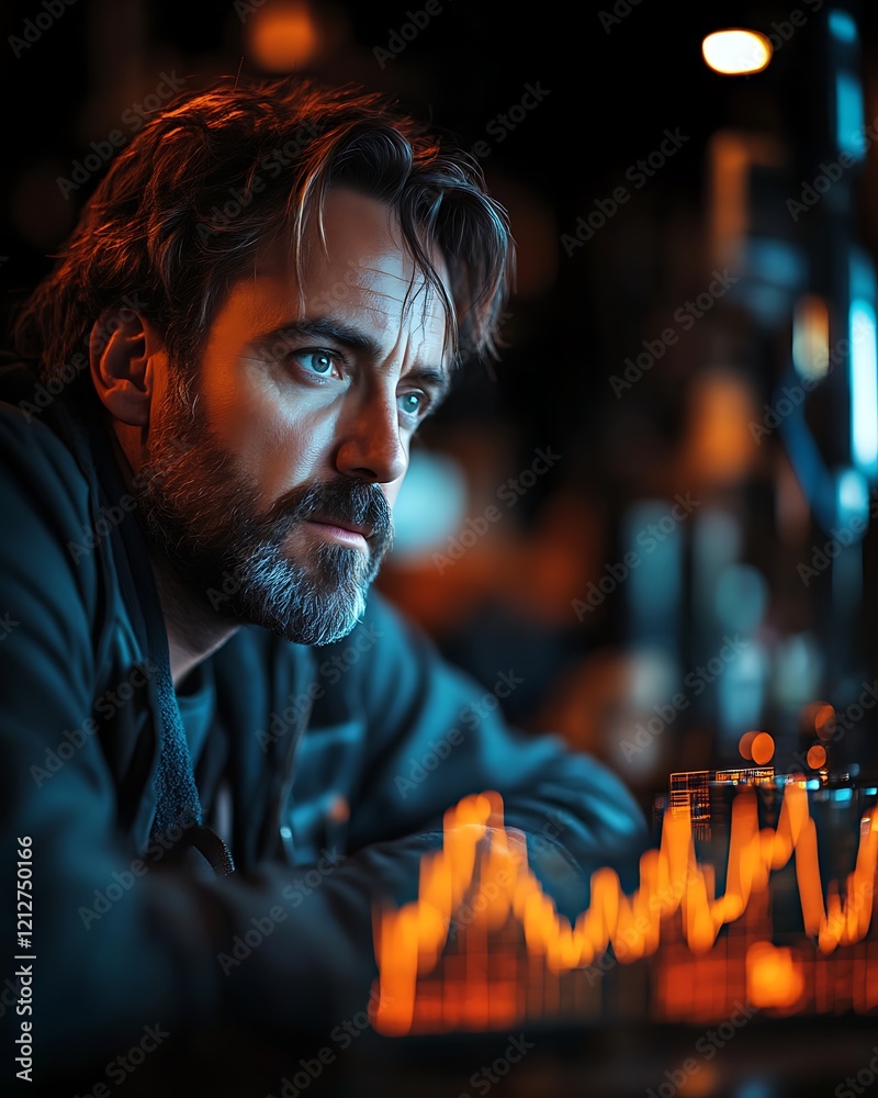 Pensive man in dimly lit bar. Pensive man in dimly lit bar.