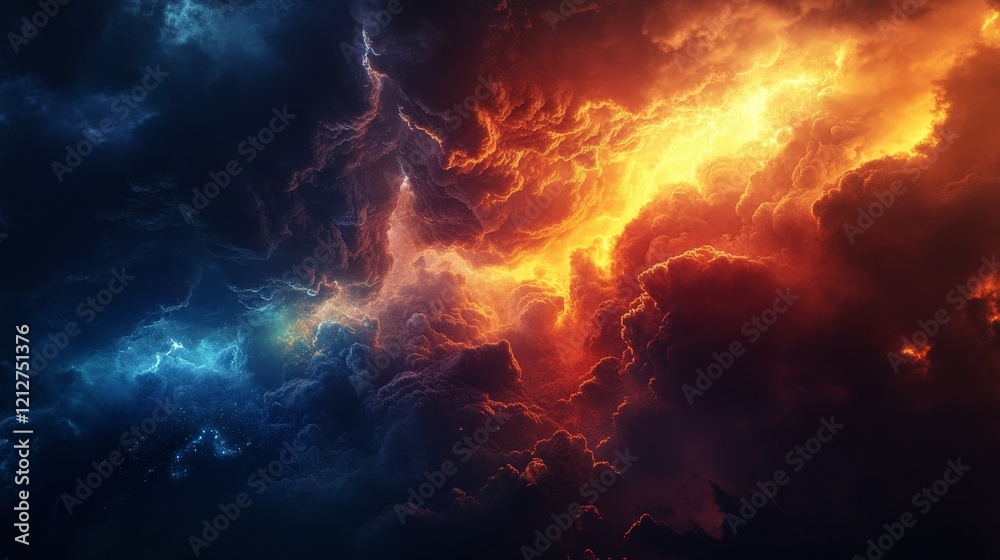 Fototapeta premium A colorful, fiery sky with blue and orange clouds