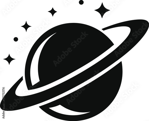 Saturn Sillhouette, Planet Saturn with planetary ring vector, cosmos and planet silhouette illustration  